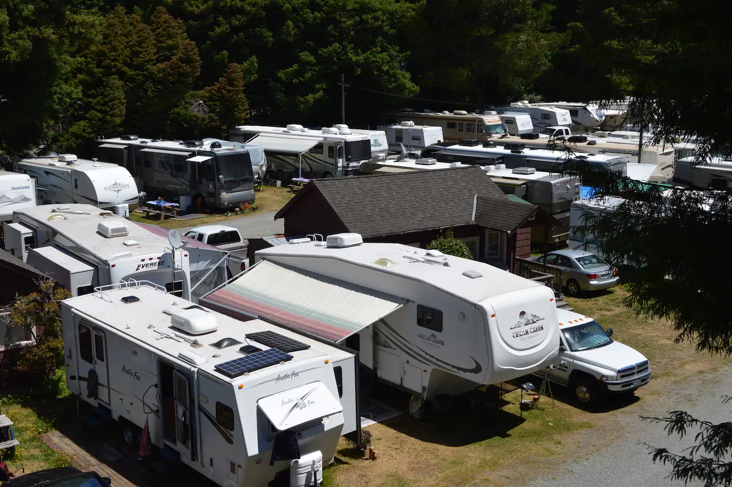 May through September we have RV campers near the cabins. Here is Cabin 3 in peak RV season.